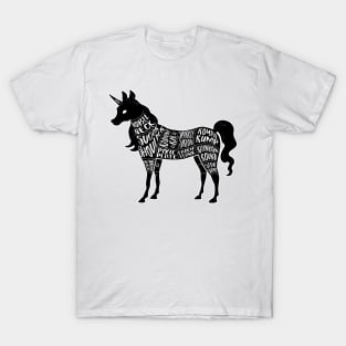 Unicorn - Fantasy Butcher Cuts of Meat - Black T-Shirt